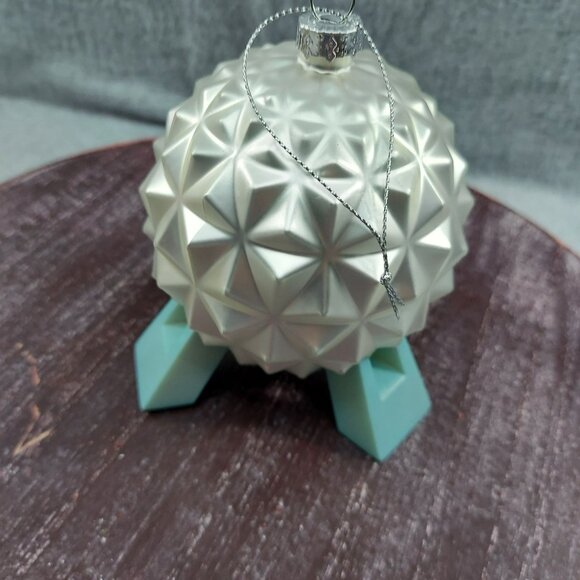 Epcot Spaceship Earth Ornament With Silver String & Aqua Stand - Picture 6 of 7